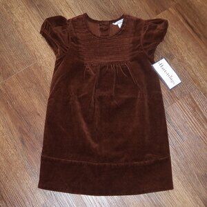 NWT Toddler Girls Hartstrings Brown Soft Corduroy Pleated Shift Fall Dress sz 3T